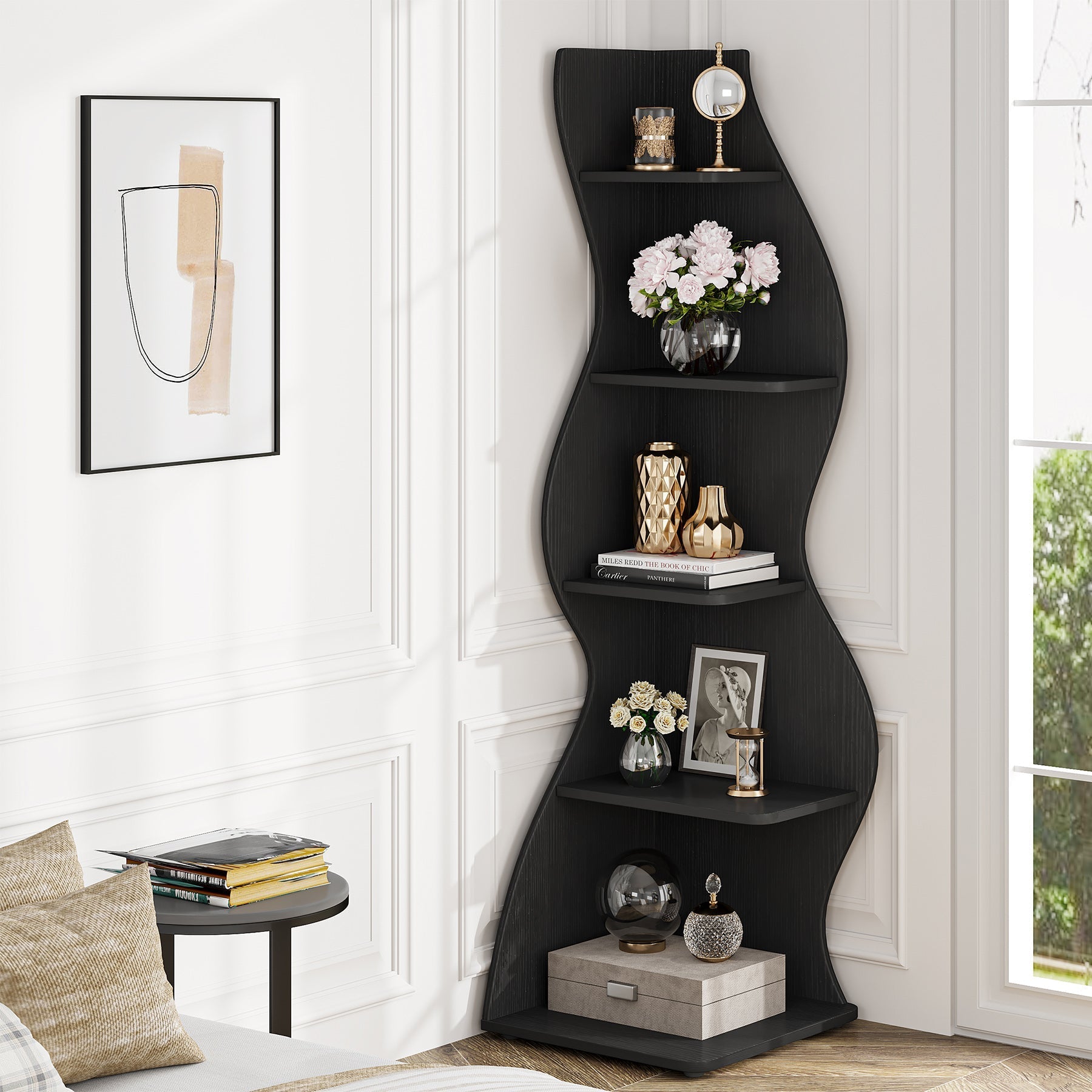 5-Tier Corner Shelf Bookcase with Unique Shape